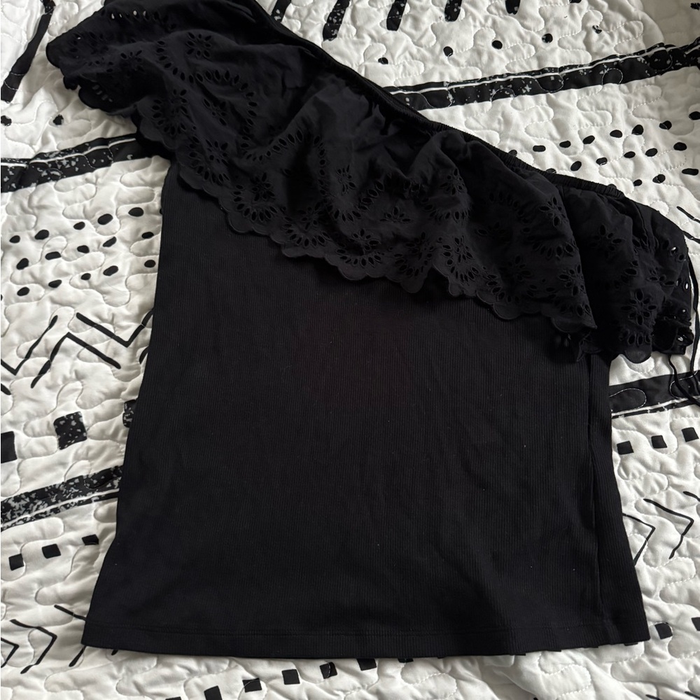 Black One-Shoulder Ruffle Top
